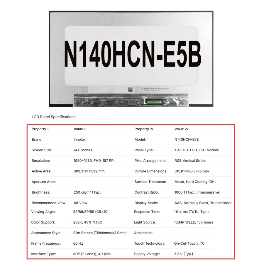 Оригинальный новый A + 14-дюймовый тонкий ЖК-экран для ноутбука N140HCN E5B N140HCN E5C N140HCN EA1 LP140WFF SPC1 LP140WFF SPA1