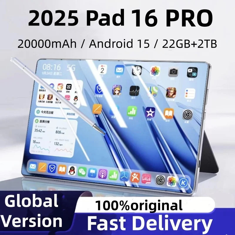 Новый планшетный коврик 16 Pro 11 дюймов Android 22 ГБ + 2 ТБ Планшеты Аккумулятор 20000 мАч Глобальная версия 4G 5G Dual SIM WIFI Tab Kids MI Tablet PC