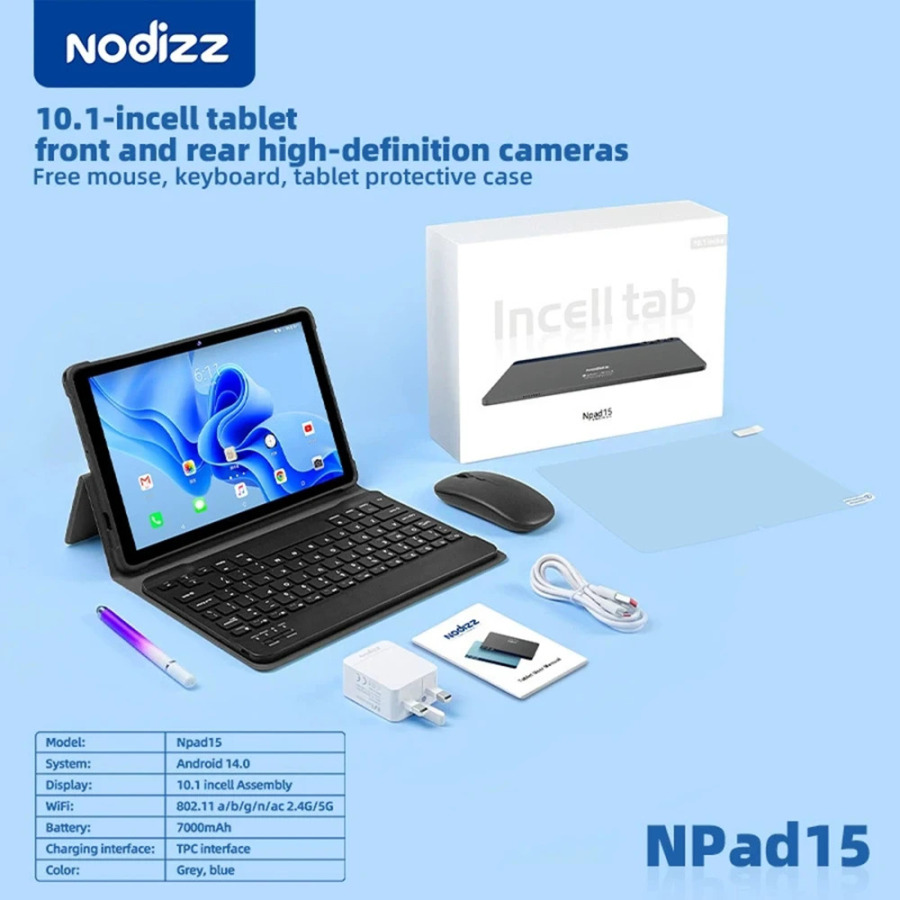 Планшет Npad15 Plus 10.1 дюйма, Android 15, 12 ГБ ОЗУ, 512 ГБ ПЗУ, 5G WiFi, Bluetooth, аккумулятор 7000 мАч, Type-C, с клавиатурой