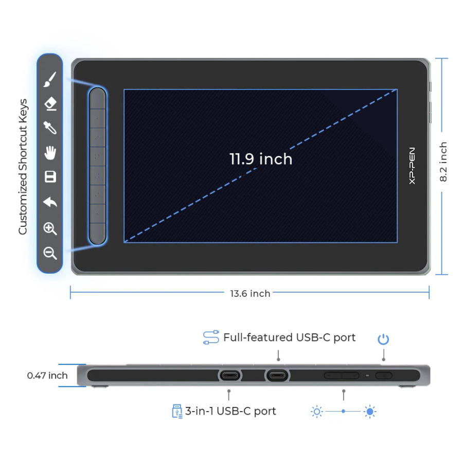 Графический планшет XPPen Artist 12 2nd Gen, планшет 12 дюймов, X3 Stylus с 8192 уровнями и наклоном 60 градусов, планшет для ри