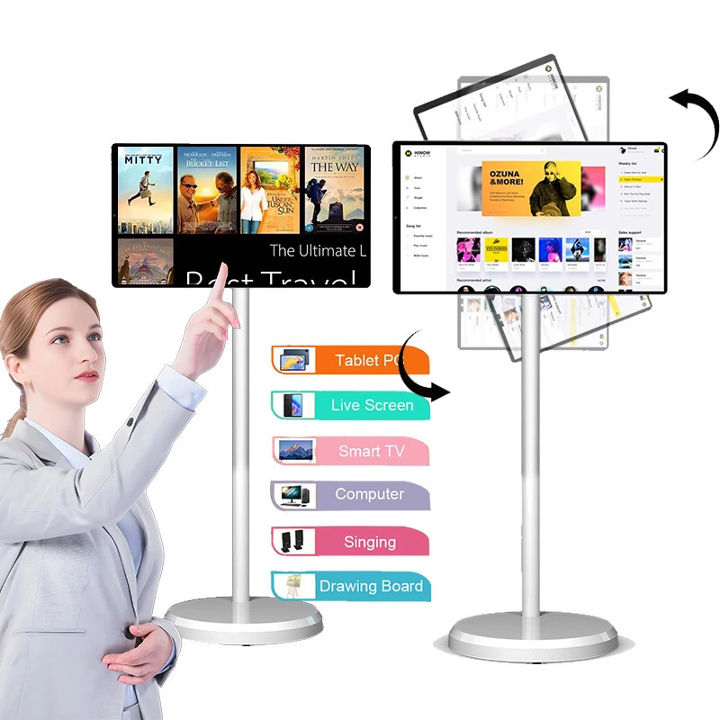21,5 dyuymli portativ aqlli planshet televizori, bolalar va taʻlim uchun batareyali Android displeyli aylanadigan sensorli ekranli monitor