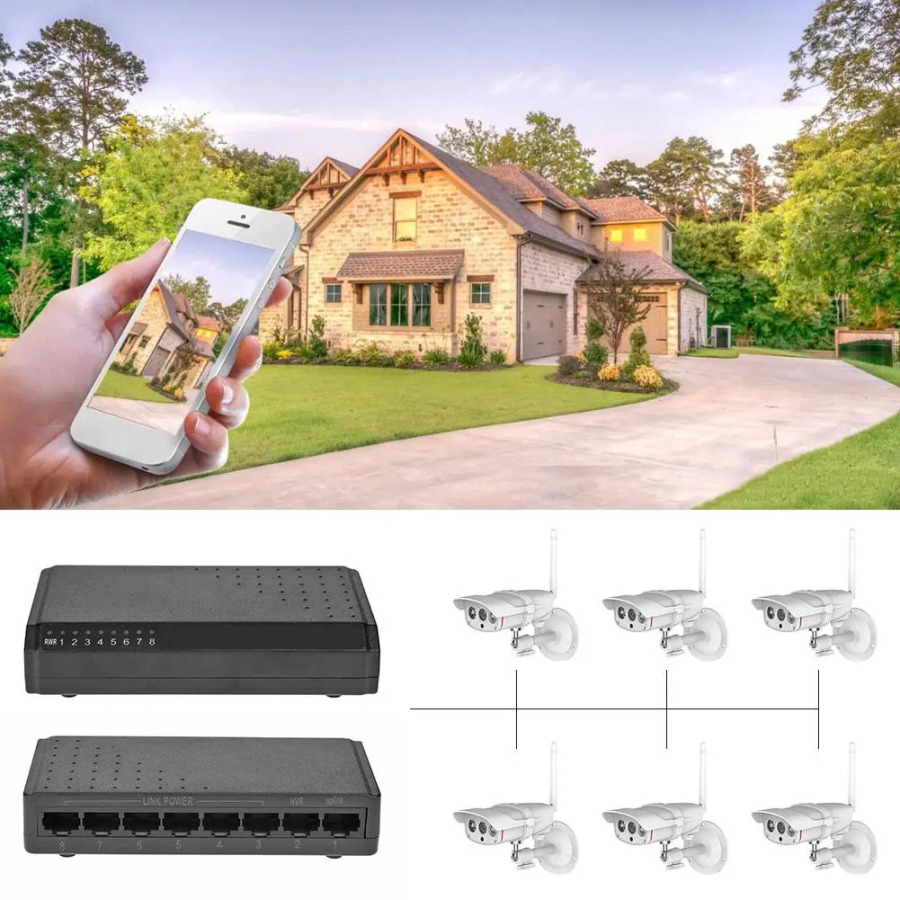 Quvvat adapterisiz Ethernet orqali quvvat olish uchun 8 portli PoE injektori (6+2), uy tarmogʻi aksessuarlari