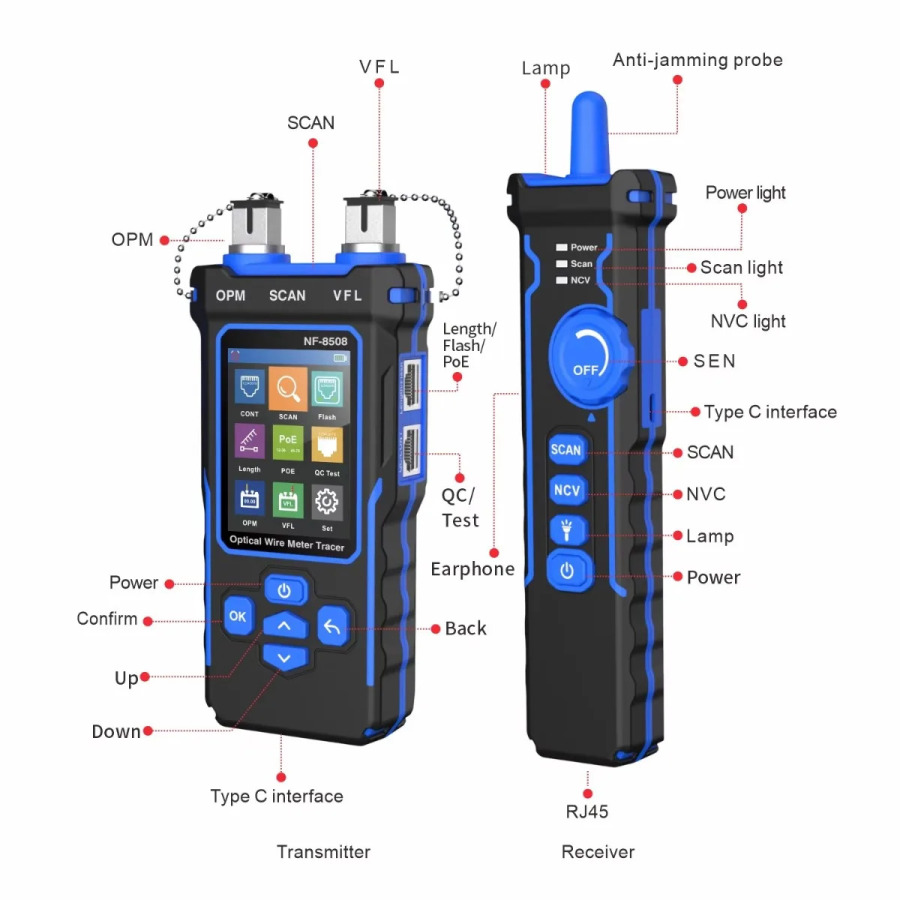 NOYAFA NF-8508 Тестер сетевого кабеля ЖК-цифровой перезаряжаемый сетевой искатель линии Трекер проводов PoE Checker Измеритель оптических проводов