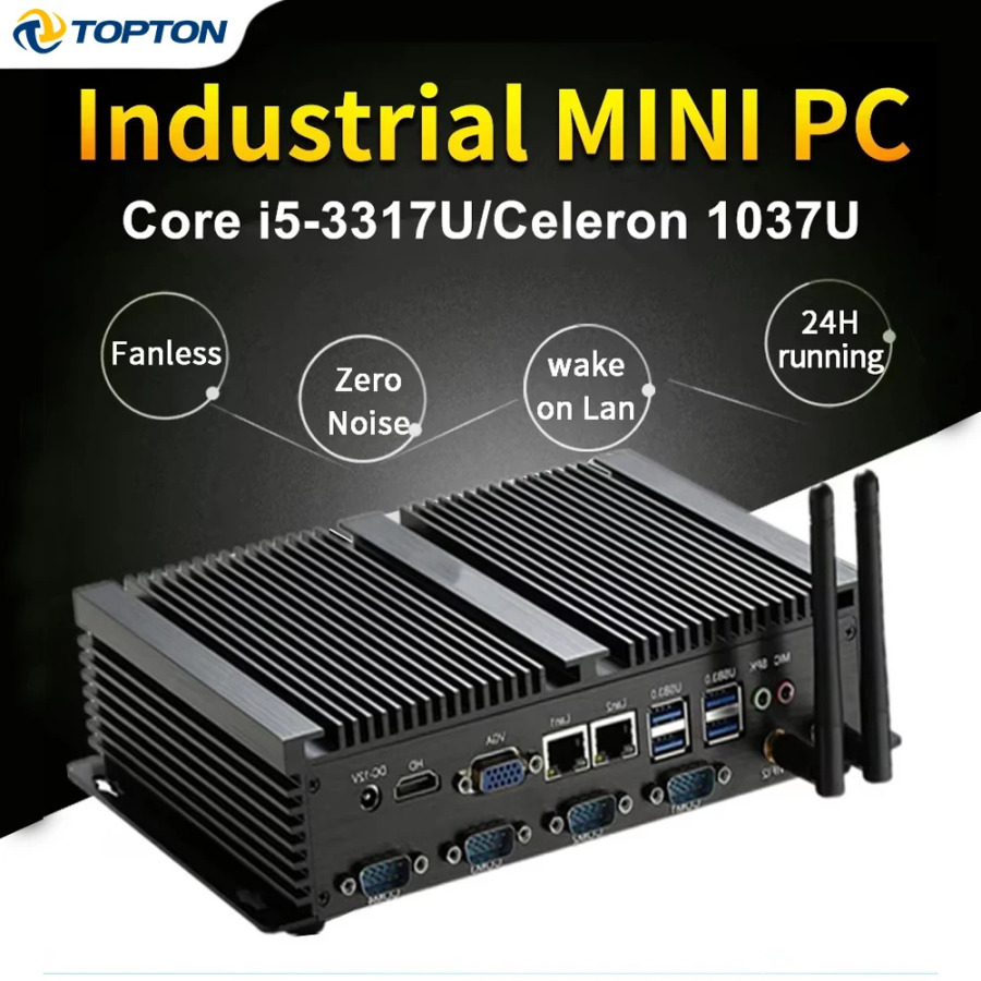 Промышленный безвентиляторный мини-ПК Intel i5-3317U Celeron 1037U с двумя LAN-портами, 4 RS232, 8 USB, HDMI, VGA, Windows XP/7/10, IoT-компьютер для промышленного применения