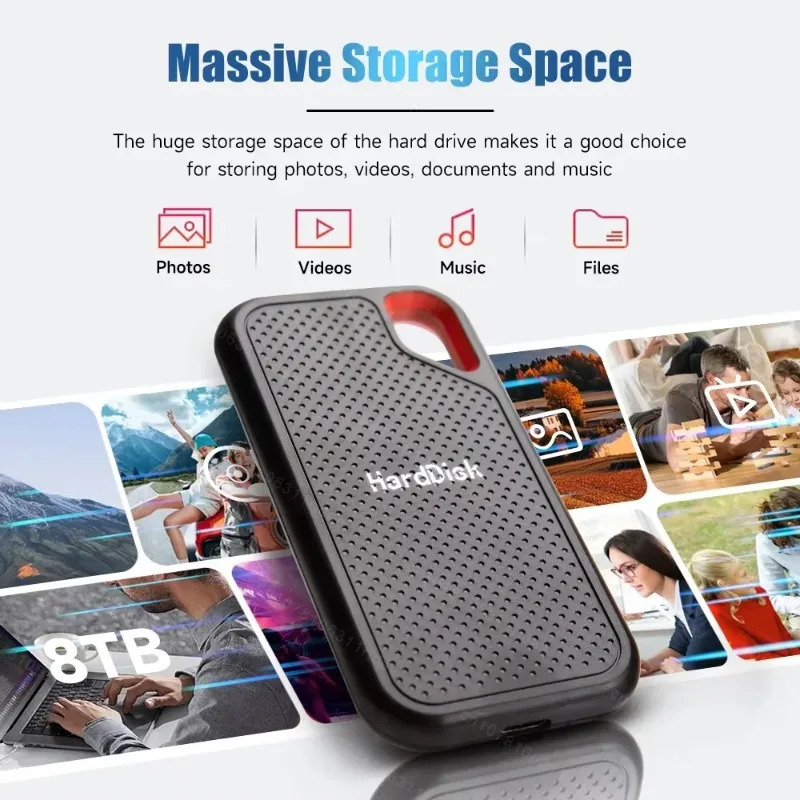 Внешний мини-накопитель 2 ТБ, 4 ТБ, SSD большой емкости 128 ТБ, USB 3.2, Plug and Play, твердотельные накопители для ноутбуков/MAC/ПК