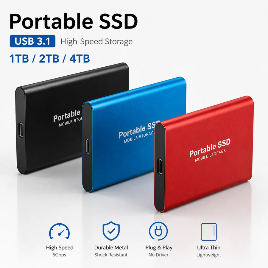 Внешний жесткий диск 2 ТБ USB 3.0, высокоскоростной портативный твердотельный накопитель для хранения данных для ноутбуков, настольных ПК и офисного использования