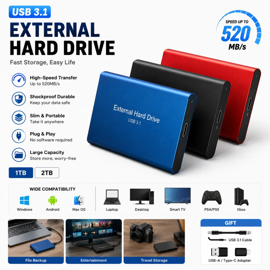 Внешний портативный SSD-накопитель Type-C для домашнего офиса и ПК