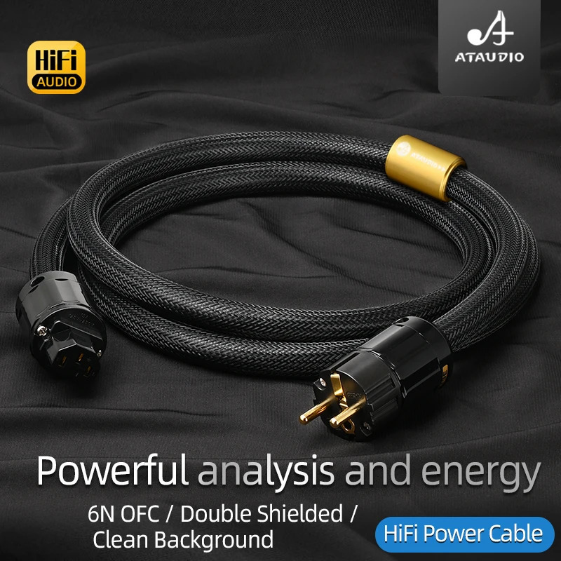 Аудиокабель питания ATAUDIO HiFi EU, высококачественный 6N OFC, двойной экранированный, с позолоченной вилкой, кабель питания переменного тока для усилителя динамика