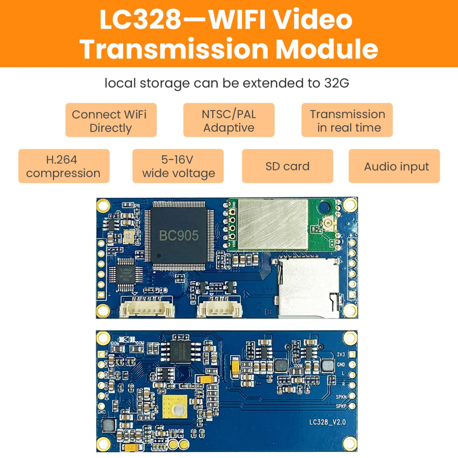 Модули беспроводной передачи видео, CVBS к Wi-Fi передатчику изображений для инфракрасной камеры, NTSC/PAL адаптивный, FPV, 32G, LC328