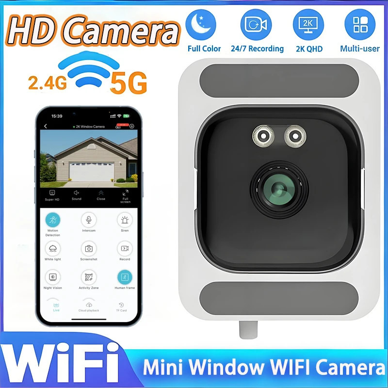 Камера для установки в окно заменяет уличные камеры, Wi-Fi камера 2,4/5 ГГц, разрешение 3 МП, полноцветное ночное видение, мини-камера для установки в окно