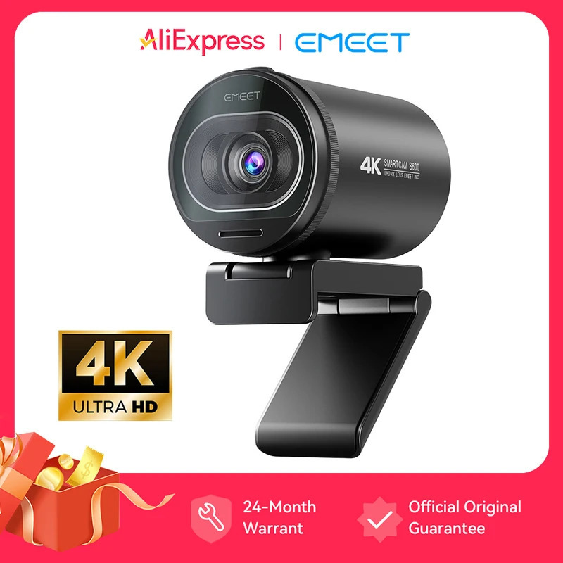 Веб-камера 4K для стриминга, 1080P 60FPS, USB-камера EMEET S600 с автофокусом и микрофонами для TikTok/YouTube