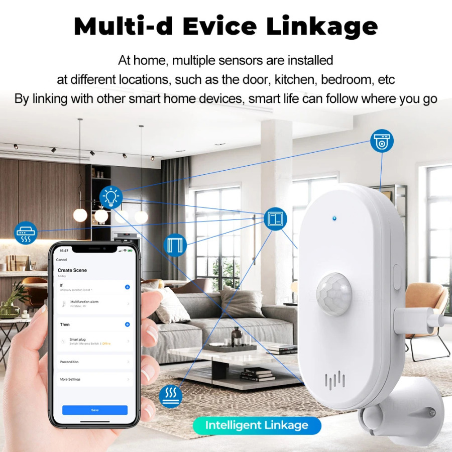 SMATRUL Tuya Smart Wifi Pir Датчик движения Usb Домашняя система безопасности Детектор Сигнализация Приложение Пульт дистанционного управления Синхронизация постановки на охрану