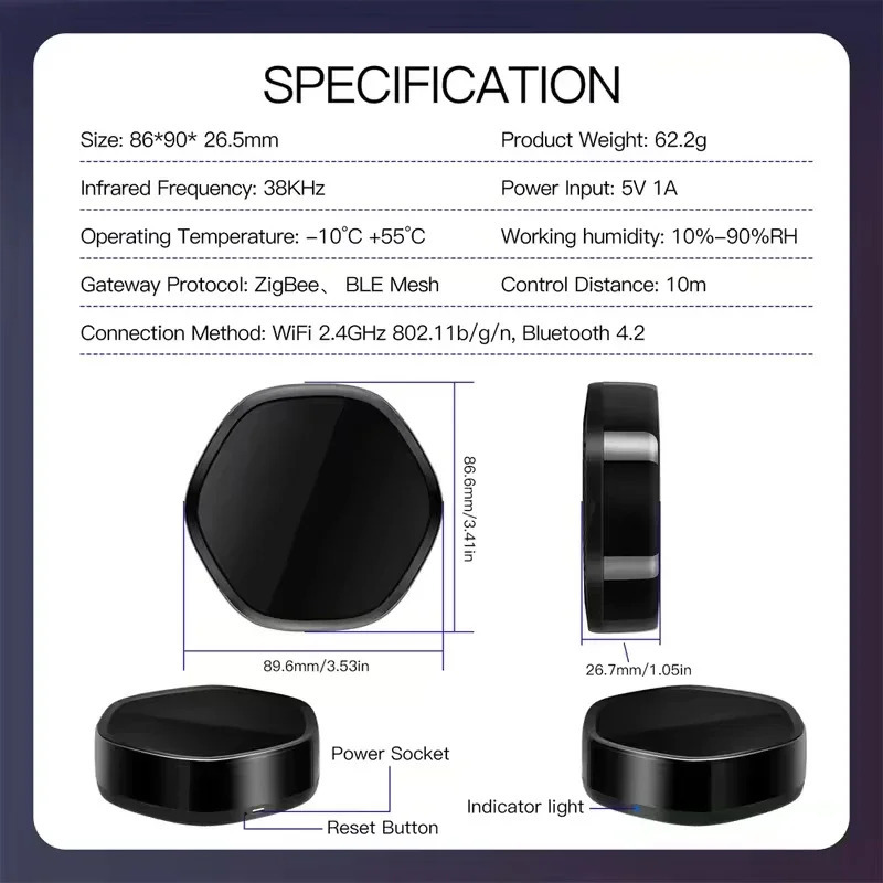 Умный мультирежимный шлюз Moes Tuya ZigBee с Bluetooth Mesh Hub, ИК-пультом на 38K каналов и голосовым управлением 2-в-1 для Alexa и Google Home