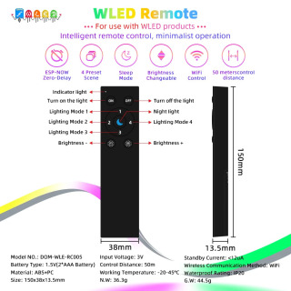 DOMRAEM WLED WiFi masofadan boshqarish pulti - ESP-NOW, 30 m diapazon, past quvvat, 4 ta sahna xotirasi, RGB IC boshqaruvi, APP manzil tasmasini boshqarishsiz