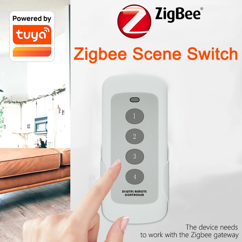 Смарт-переключатель Tuya ZigBee, портативное устройство с 4 клавишами, для автоматизации умного дома, с поддержкой Alexa и Google Home
