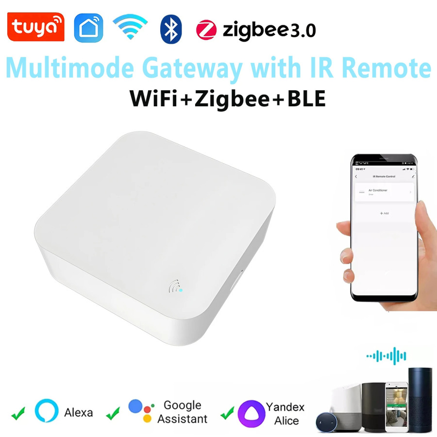 Tuya умный дом Wi-Fi + Zigbee + Bluetooth многомодовый шлюз-концентратор с ИК-пультом дистанционного управления голосовым управлением умная автоматизация сцен DIY обучение