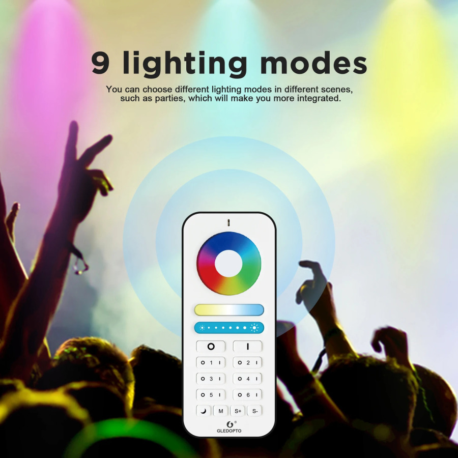 G LED OPTO Smart Home 2.4G RGBCCT 6 zonali guruh boshqaruvi RF masofadan boshqarish pulti Pro Series RGBCCT Control bilan ishlash; Lampochka bilan LED chiroq
