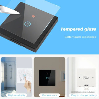 GERMA aqlli uy simsiz sensorli chiroqli elektr 433MHz masofadan boshqarish pulti Shisha ekranli devor paneli tugmachasini qabul qiluvchi LED chiroq