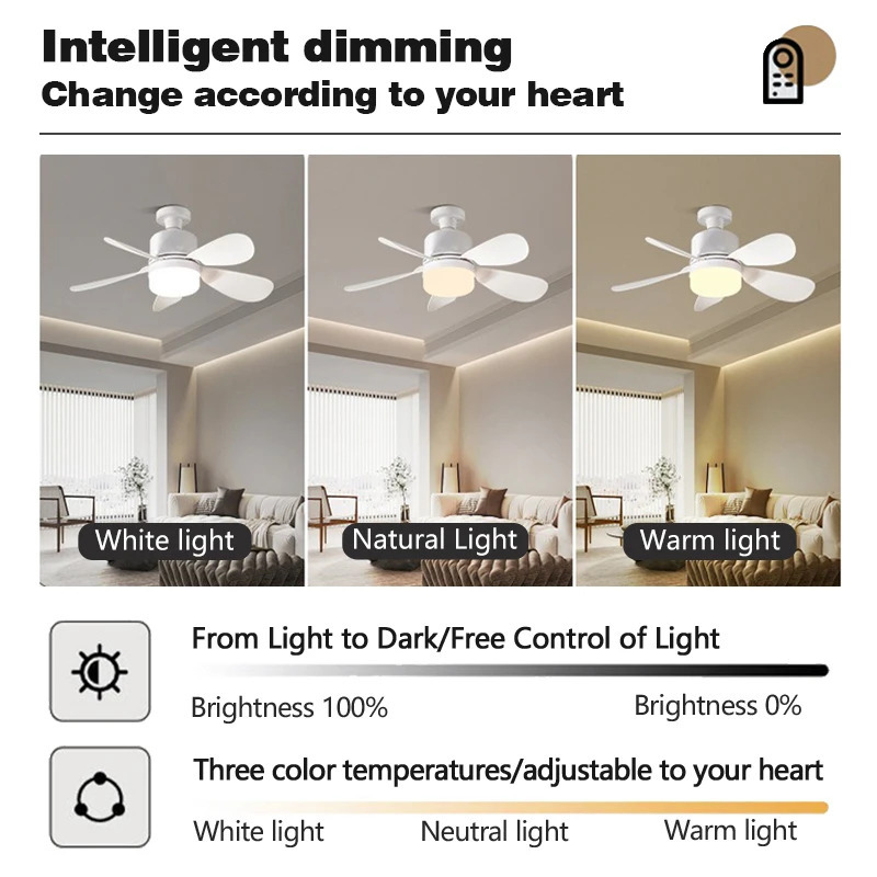 2-in-1 aqlli shift ventilyatori LED masofadan boshqarish pultining oʻzgarishi mumkin E27 jim yotoq xonasi yashash xonasi oshxonasi uy elektr ventilyatori