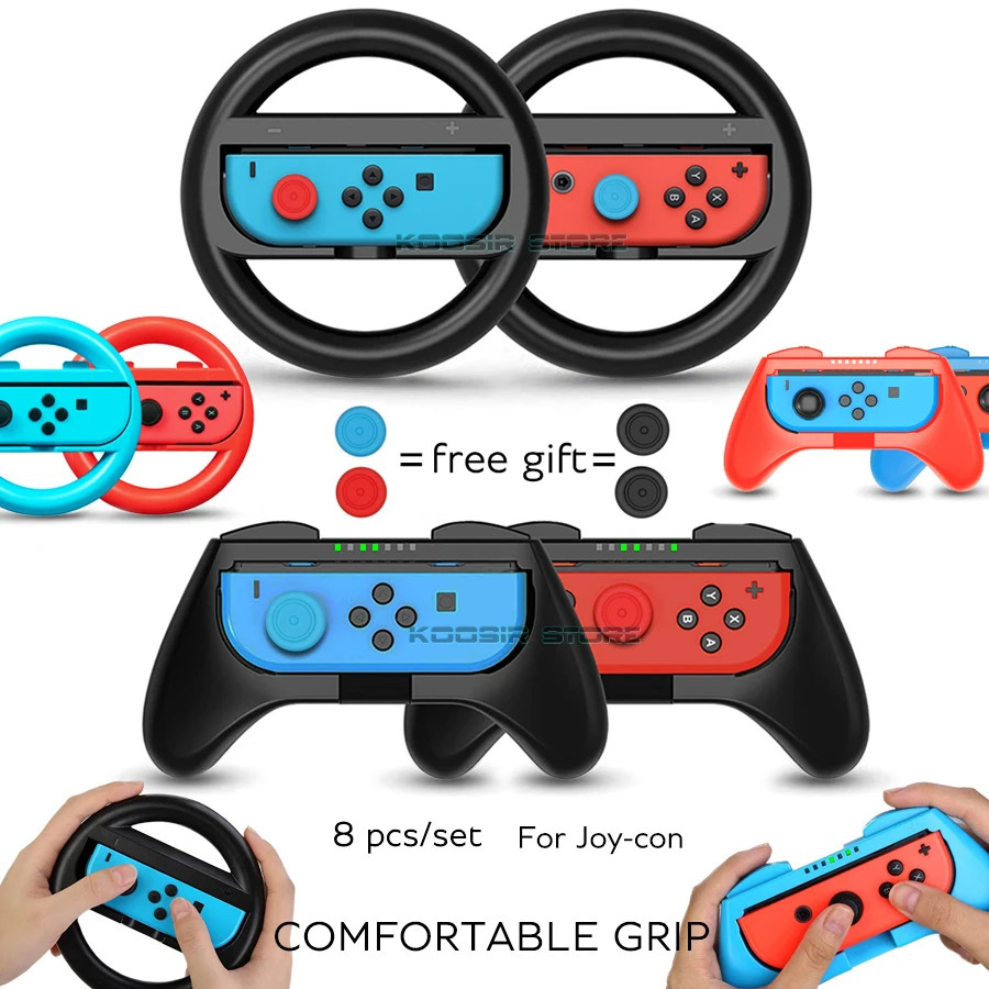 Nintendo Switch aksessuarlari toʻplami Joycon poyga gʻildiragi tutqichlari Nintendo Switch uchun Joy con Nintendo Switch geympad uchun qopqoqlar