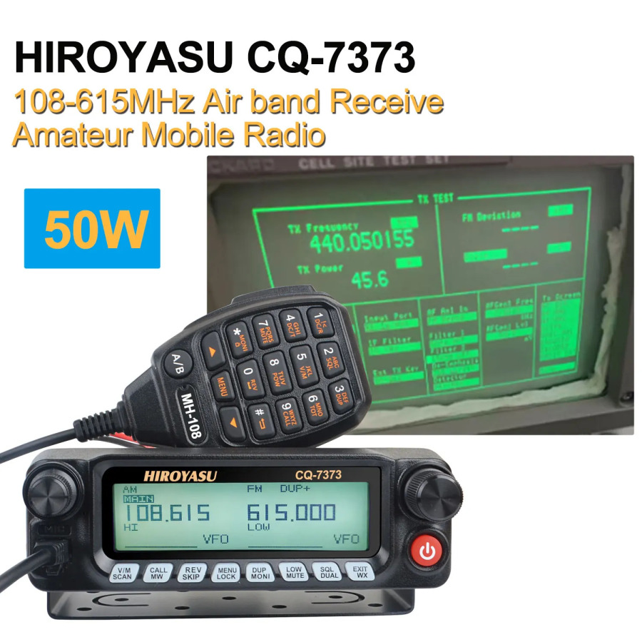 HIROYASU CQ-7373 Рация 50 Вт 1000Ch Air Band Восемь полос Rx V.U Двухдиапазонная Tx Съемная передняя панель Аматорская мобильная радиостанция