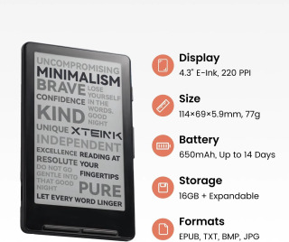 Электронная книга XTEINK X4 E-Ink, 4,3 дюйма, ультратонкая, портативная, мини-ридер, 650 мАч, длительное время работы от батареи, защита глаз при чтении