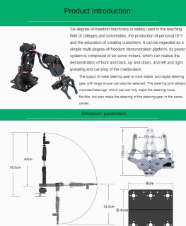 6DOF Robotik qoʻlni yigʻish toʻplami, Arduino uchun DIY dasturlashtiriladigan robot qoʻl, Raspberry Pi, UNO/ESP32, ochiq manba va qoʻllanma.