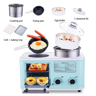 Maishiy elektr 4-in-1 nonushta mashinasi Mini non tushdi mashinasi Pishirish pechi omletli skovorodkada issiq choynak ovqat pishirgichi