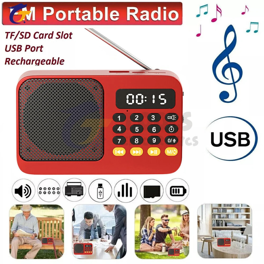 Компактное портативное радио перезаряжаемый FM TF USB BT музыкальный плеер с ЖК-дисплеем разъемом 3,5 мм и фонариком