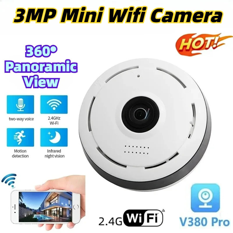 Miniatyura Wi-Fi CCTV kamerasi Panoramik koʻrinishga ega va ikki tomonlama ovozli aloqaga ega 360° IP kameralar, CCTV va uy xavfsizligi uchun 3MP video kameralar