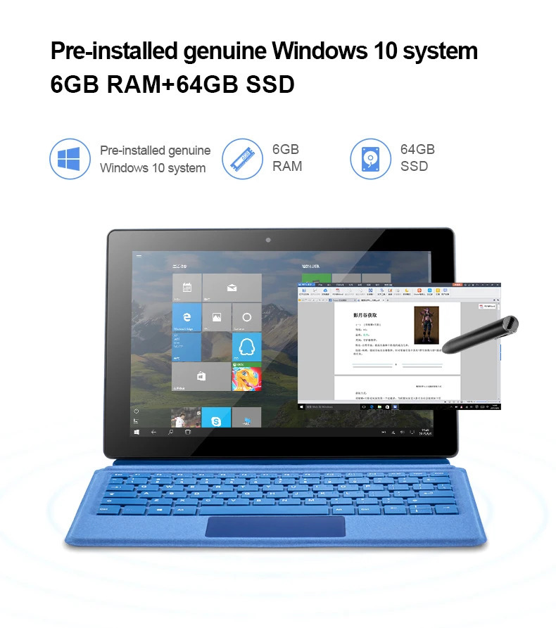 PIPO W10 Intel 4120 2 в 1 Четырехъядерный планшет 10,1 дюйма 1920*1200 IPS 6 ГБ ОЗУ 64 ГБ ПЗУ Двойные камеры Windows 10 WiFi 5 HDMI Мини-ПК
