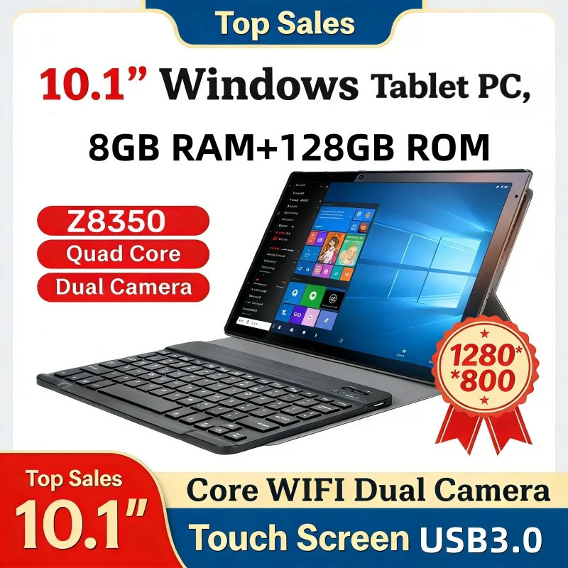 Планшет Windows 10, 10.1 дюйма, AR10, 8 ГБ ОЗУ, 128 ГБ ПЗУ, Wi-Fi, четырехъядерный процессор, двойная камера, сенсорный экран 1280*800, USB 3.0