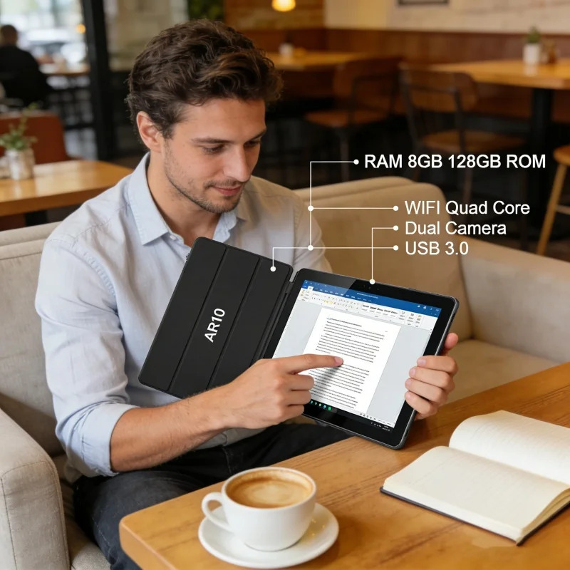 Планшет Windows 10, 10.1 дюйма, AR10, 8 ГБ ОЗУ, 128 ГБ ПЗУ, Wi-Fi, четырехъядерный процессор, двойная камера, сенсорный экран 1280*800, USB 3.0