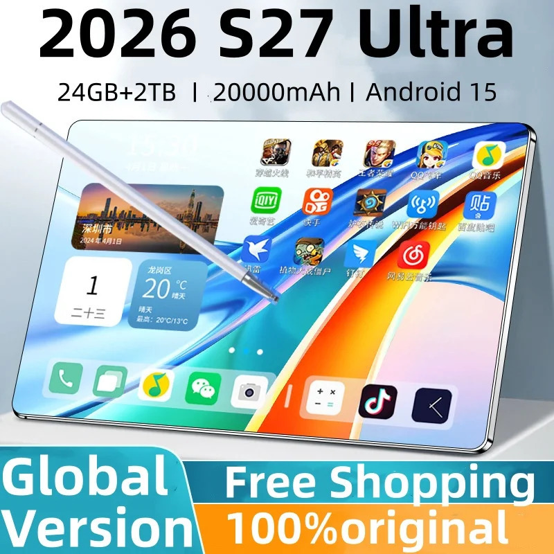 Оригинальный планшет S27 Ultra 11 дюймов, 22 ГБ ОЗУ, 2 ТБ ПЗУ, Android 15, планшет-телефон, Dual Wi-Fi, планшетный ПК, Android-планшет, планшетный ПК