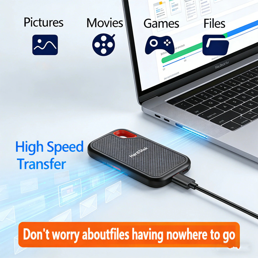 Noutbuk/kompyuter/telefon/Mac uchun yuqori sifatli 2TB/4TB tashqi qattiq disk amaliy USB3.1 portativ SSD original xotira qurilmasi