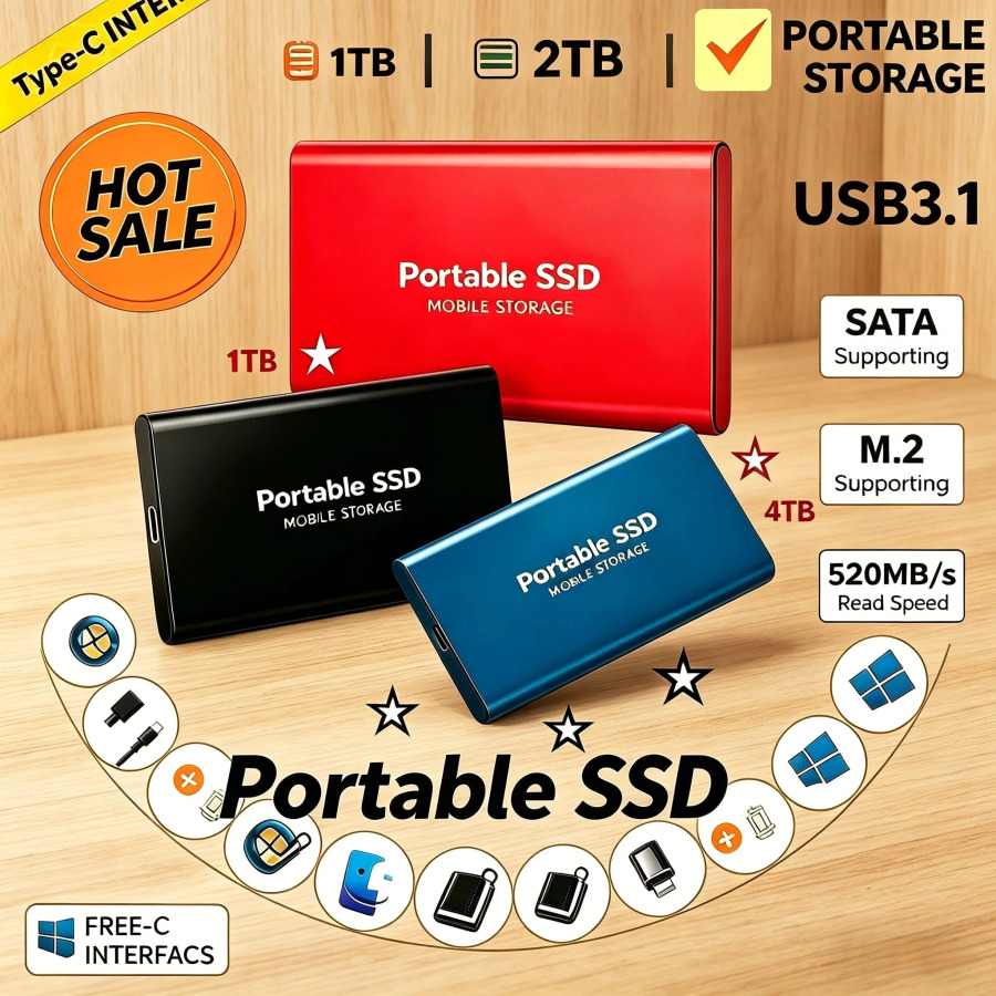 2TB tashqi qattiq holatdagi drayv portativ SSD USB 3.2 Gen2 Tez maʻlumotlarni uzatish muhim fayllarni xavfsiz saqlang