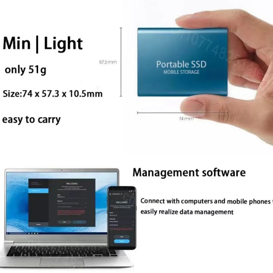 2TB tashqi qattiq holatdagi drayv portativ SSD USB 3.2 Gen2 Tez maʻlumotlarni uzatish muhim fayllarni xavfsiz saqlang
