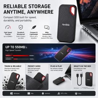 Внешний SSD-накопитель 1 ТБ 2 ТБ Type-C, портативный диск для ноутбуков, ПК и MacBook