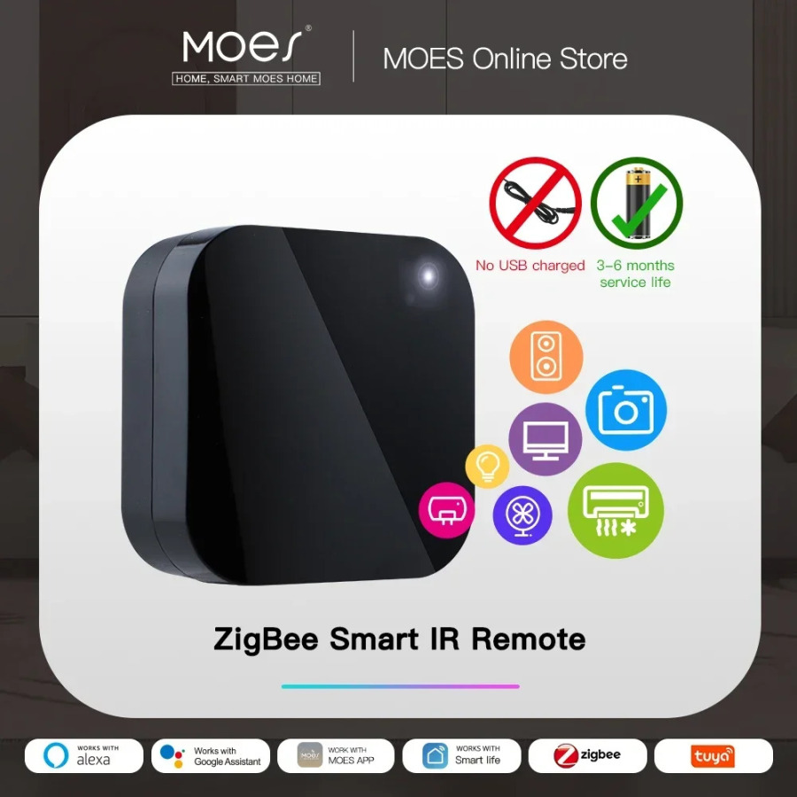 MOES Tuya ZigBee Smart IR masofadan boshqarish pulti Smart uy uchun universal infraqizil masofadan boshqarish pulti Alexa Google Home bilan ishlaydi