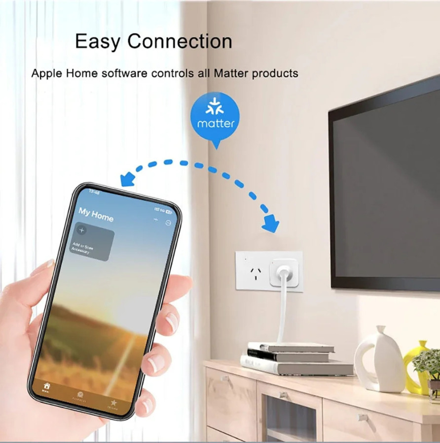 Matter Smart Plug AU Умная розетка Домашняя розетка Приложение Дистанционное управление 2,4G Wi-Fi Поддержка только Apple HomeKit Alexa Google Home