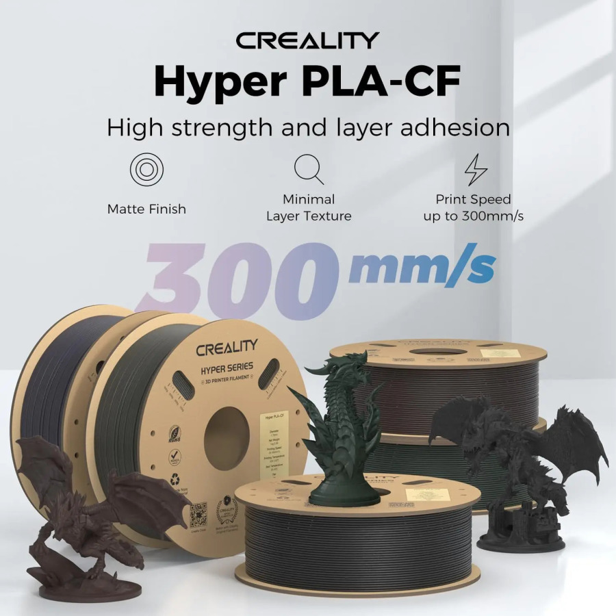 Creality Hyper PLA-CF (PLA Carbon Fiber) Матовая нить для 3D-принтера, 1,75 мм, 1,0 кг, скорость печати ​ ​ Материалы для 3D-печати 300 мм/с