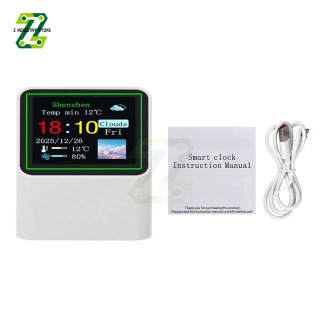 Smart Wi-Fi elektron soati - ob-havo stantsiyasi 1,54 dyuymli 240x240 Type-C maxsus GIF rasmlarni, ob-havo, harorat, namlik, sana, joylashuv, haftaning kunini koʻrsatadi БЕЛЫЙ