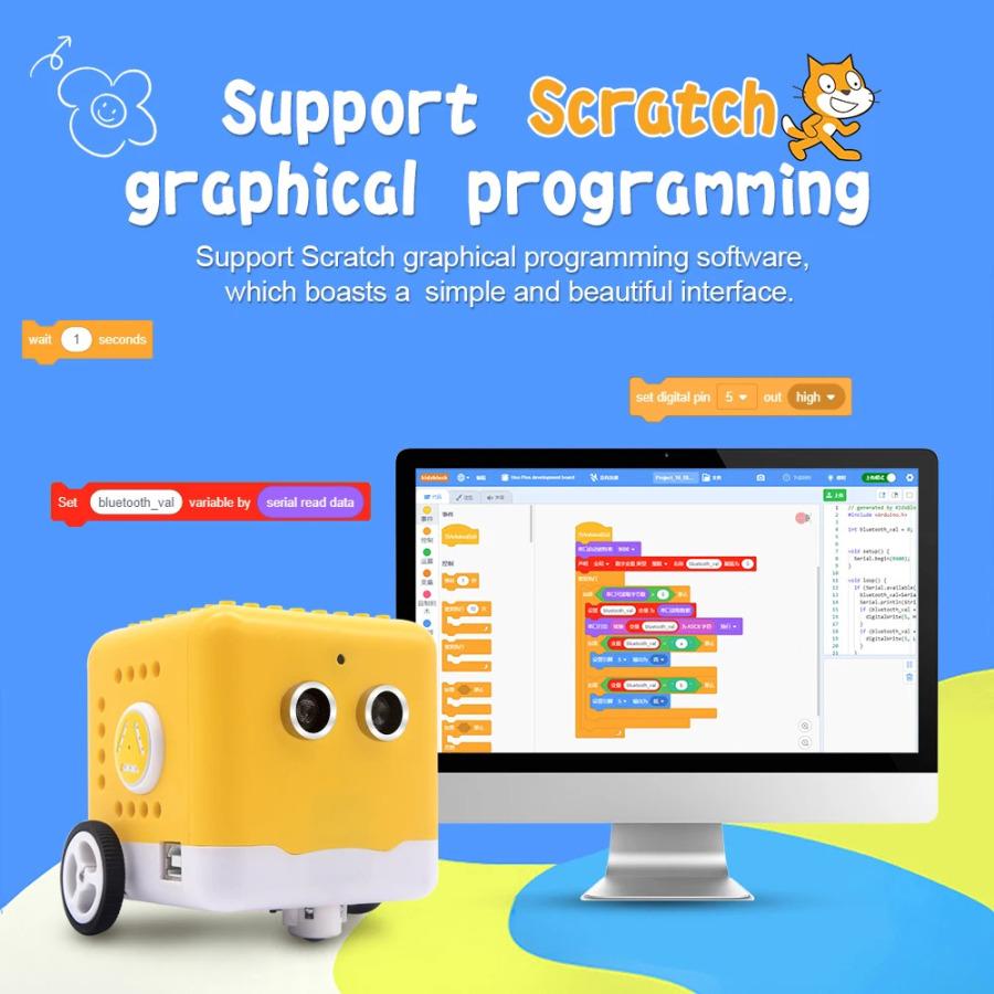 Программируемый комплект робота Kidsbits, робот с кодированием + 28 проектов, учебники для Arduino, графическое программирование, детский DIY STEM, образовательный