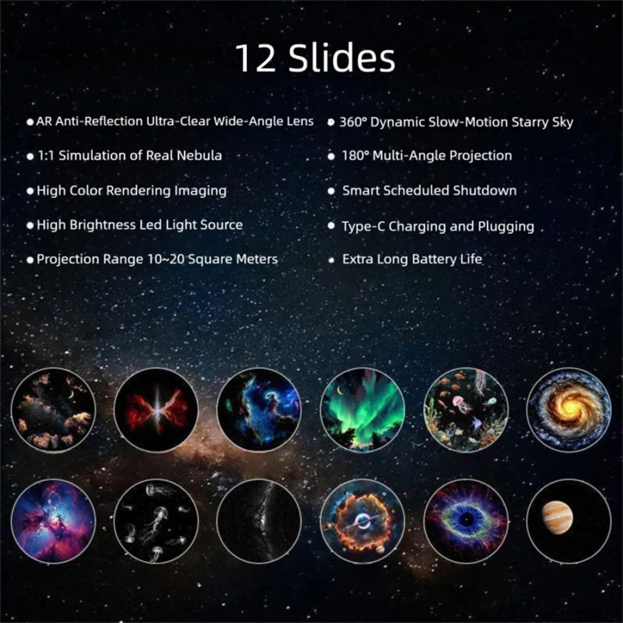 Galaxy uchun ixcham 2-in-1 portativ proyektor va kattalar uchun issiq yorugʻlik tungi chiroq, USB quvvatli, sozlanishi fokusli linzali