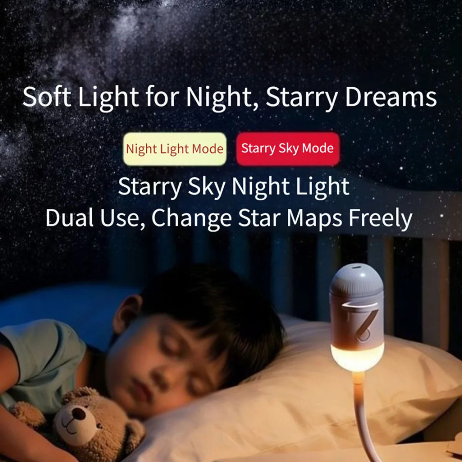 Galaxy uchun ixcham 2-in-1 portativ proyektor va kattalar uchun issiq yorugʻlik tungi chiroq, USB quvvatli, sozlanishi fokusli linzali