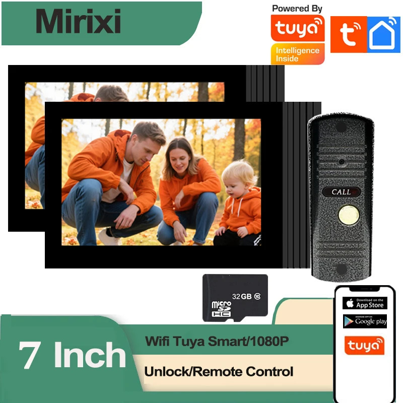 1080P video interkom tizimi Smart WiFi Tuya simsiz video interkom 7 dyuymli monitor uy Villa kvartirasi uchun harakatni aniqlash
