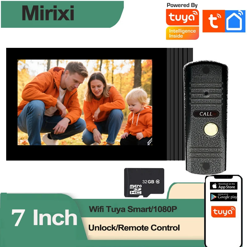 1080P video interkom tizimi Smart WiFi Tuya simsiz video interkom 7 dyuymli monitor uy Villa kvartirasi uchun harakatni aniqlash