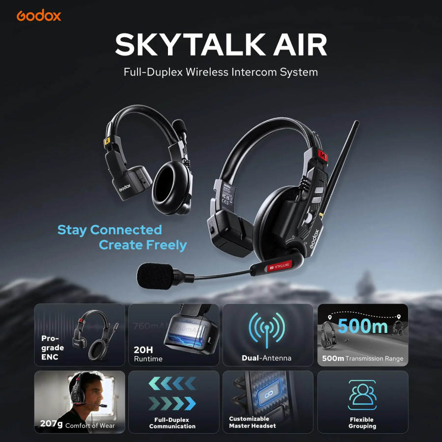 Godox SkyTalk Air 2,4 ГГц Беспроводная система внутренней связи 500 мм для групповой связи с бесшумным дизайном для киноэлег