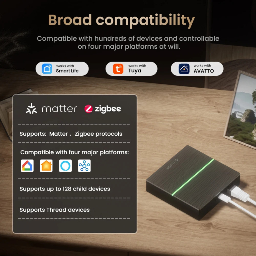 AVATTO Matter Smart Gateway Hub ZigBee: Умный домашний мост-контроллер с проводным управлением, совместимый с Tuya, HomeKit, Google Home, Alexa