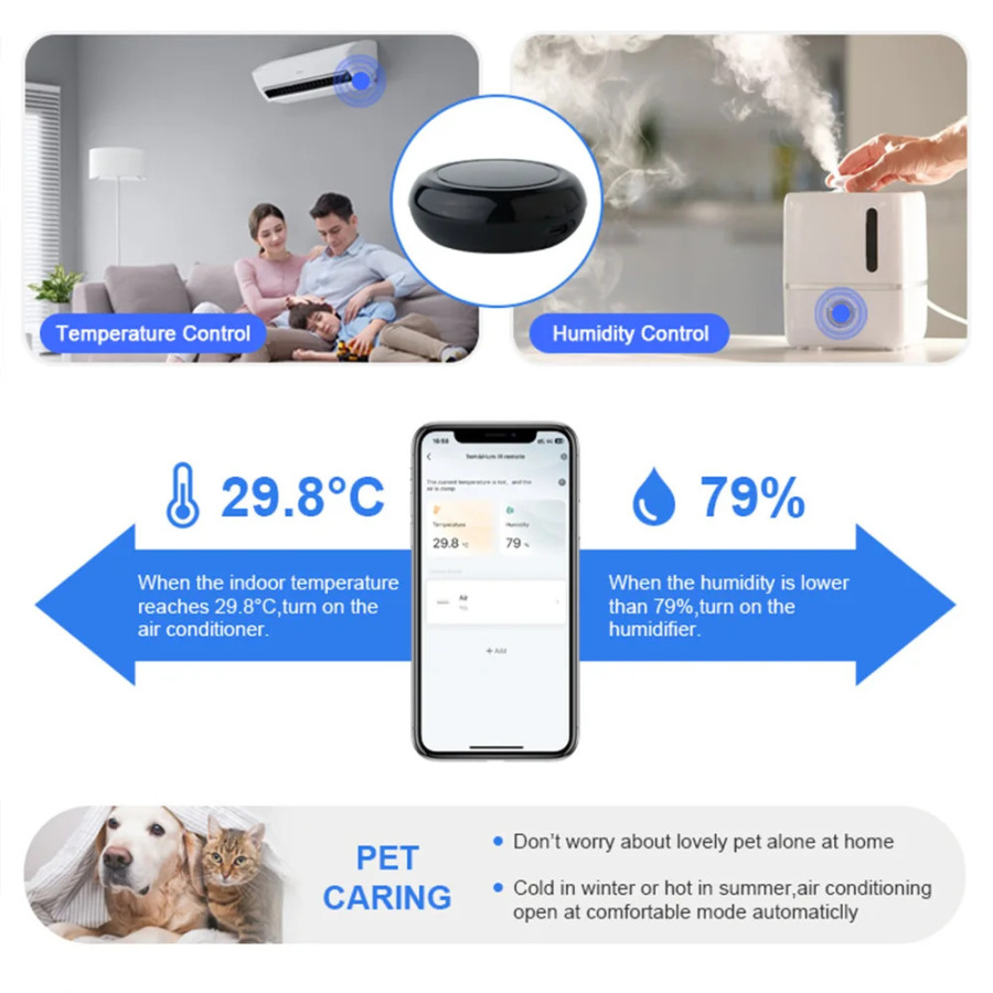 Smart Wi-Fi IR universal masofadan boshqarish pulti Tuya Smart Life ilovasi bilan maishiy televizorlar uchun infraqizil masofadan boshqarish pulti Alexa Google